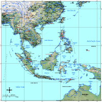 Southeast Asia Map with Cities, Capitals & Shaded Relief