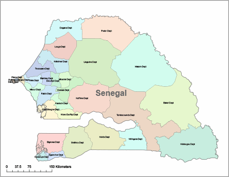 Senegal Map with Administrative Borders