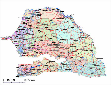 Senegal Map with Major Cities, Roads & Administrative Borders