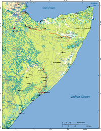 Somalia Map with Cities, Roads and Surrounding Countries
