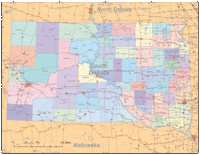 South Dakota Map with Cities, Roads and Urban Areas