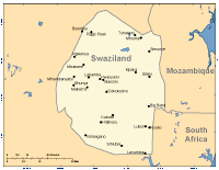 Swaziland Map with Cities and Surrounding Countries