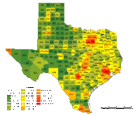 Texas County Populations Map