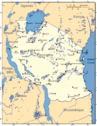 Tanzania Map with Cities and Surrounding Countries