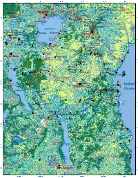 Tanzania Map with Cities, Roads and Surrounding Countries