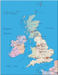 United Kingdom Map with Cities, Roads