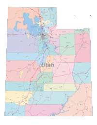 View larger image of Utah Map Cities, Counties and Roads