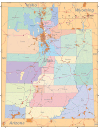 Utah Map with Cities, Roads and Urban Areas