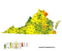 Virginia County Populations Map