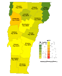 Vermont County Populations Map