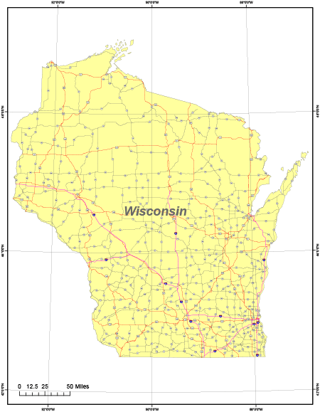 Wisconsin Map with Roads