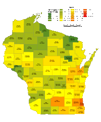 Wisconsin County Populations Map