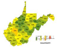 West Virginia County Populations Map
