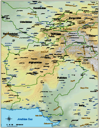 View larger image of Pakistan / Afghanistan Regional Map with Cities and Roads & Shaded Relief