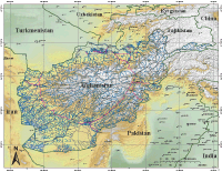 Afghanistan Map with Administrative Borders, Cities, Roads & Shaded Relief