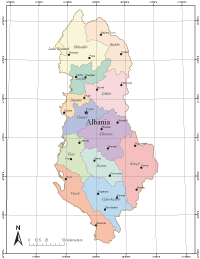 Albania Map with Administrative Borders & Major Cities