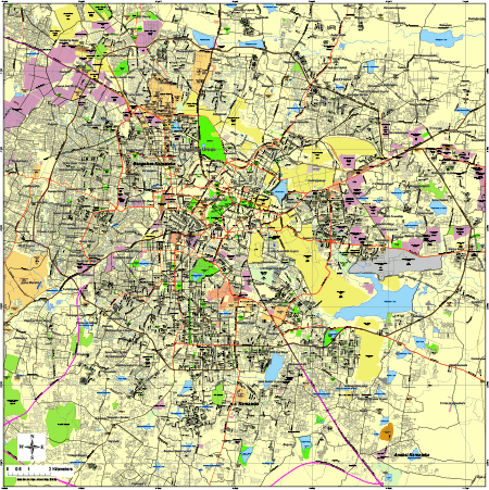 Bangalore, India City Map with Streets, Roads & Highways