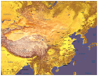 China Shaded Relief Map with Provinces, Major Cities and Surrounding Countries