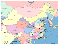 China Map with Provinces, Major Cities and Surrounding Countries