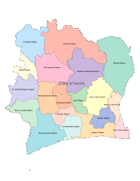 Cote d'Ivoire Map with Administrative Borders