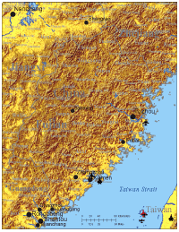 China Vector Map Fujian Province Shaded Relief