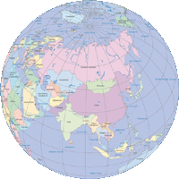 Globe Map Asia Centered (color)