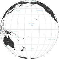 Globe Map Pacific Ocean Centered (black and white)