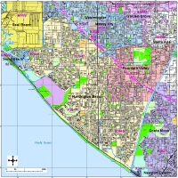 Huntington Beach Map with Roads, Highways & Zip Codes