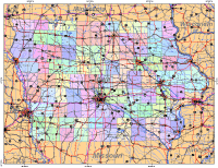 Iowa Map with Cities, Roads & Urban Areas