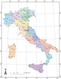 Editable Italy Map with Administrative Borders & Major Cities - Illustrator  / PDF