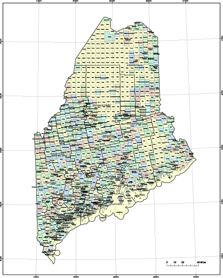 View larger image of Maine City Map with Historic New England City and Town Areas