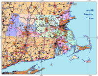 Massachusetts Map with Cities, Roads & Urban Areas