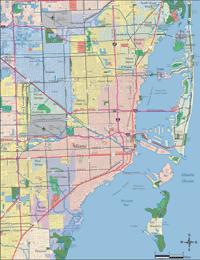 Miami Map with City and Zip Code Borders