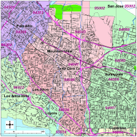 Mountain View Map with Roads, Highways & Zip Codes