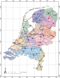 Netherlands Map with Administrative Borders, Cities and Roads