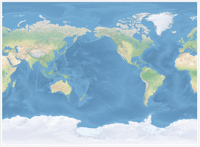 Pacific Centered World Map 300 DPI Shaded Relief Image