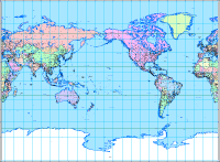 Pacific Centered World Map with Major Cities