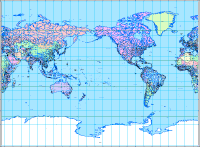 Pacific Centered World Map with Major Cities, Lakes & Rivers