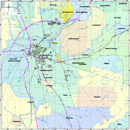 Sacramento City Limits Zip Codes Editable Sacramento, Ca City Map With Roads, Highways & Zip Codes -  Illustrator / Pdf | Digital Vector Maps