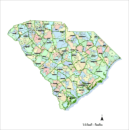 South Carolina Map with Counties & Zip Codes