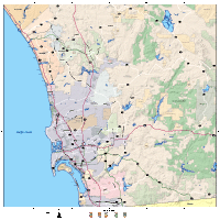 San Diego Metro Area Street Map with Shaded Relief
