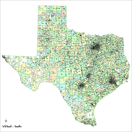 Texas Map with Counties & Zip Codes