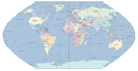 Oval World Map with Country Names and Borders