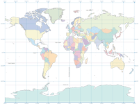 Rectangular World Map with Reference Lines (color)