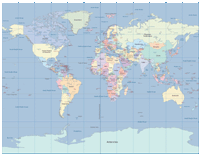Rectangular World Map with Country Names and Borders
