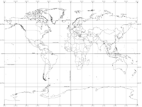 Rectangular World Outline Map with Reference Lines