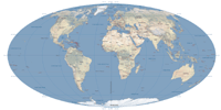 Oval Shaded Relief World Map with Country Names and Capitals